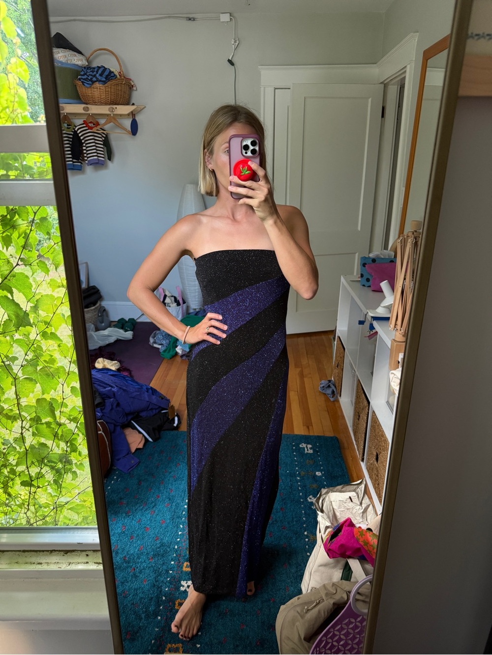 Strapless Black & Purple Glitter sequin Maxi Dress